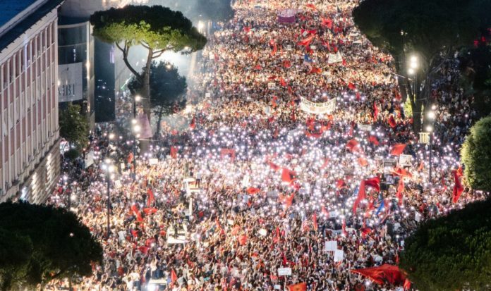 large protest took place in Tirana