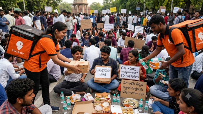 Food delivery at Jantar Mantar